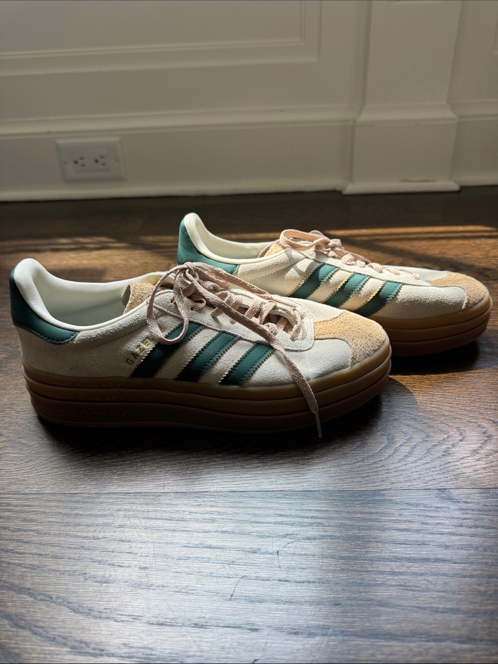 adidas Cream, Teal and Tan Suede Platform Sneakers - Picture 2 of 4